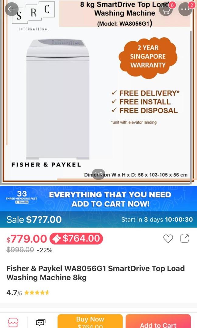 Fisher & Paykel Quicksmart Top loading washer for sale., TV & Home