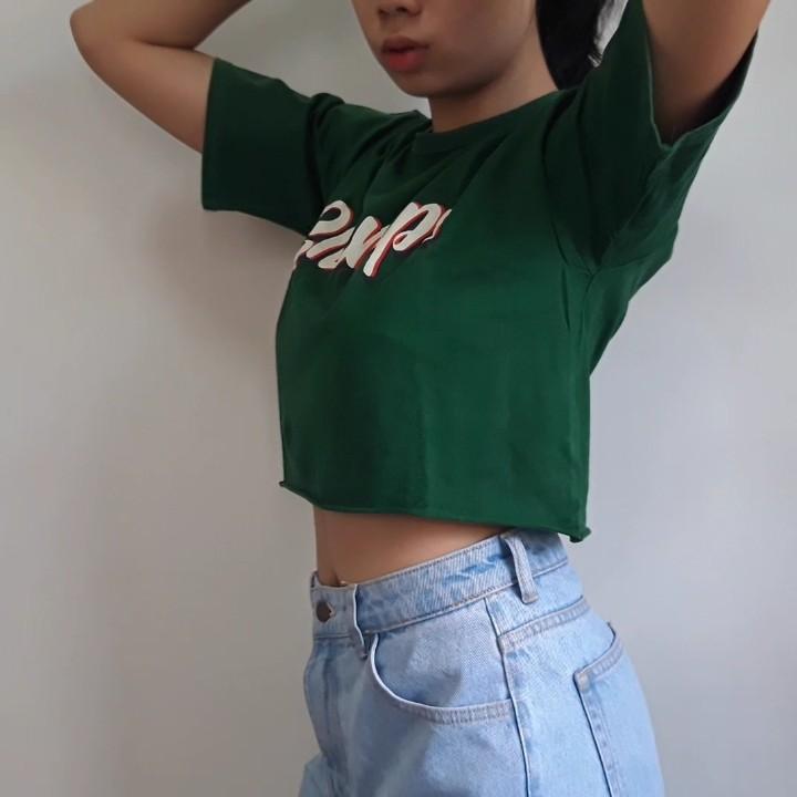 Green cropped oversized shirt, Women's 