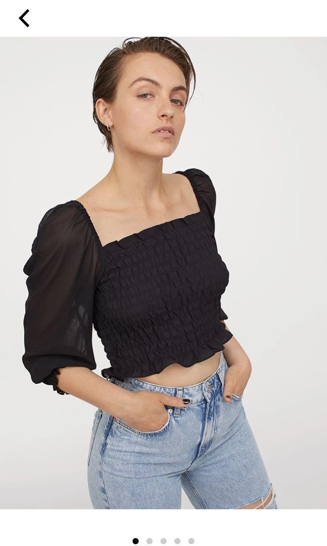 H M Black Smocked Top Women s Fashion Tops Sleeveless on Carousell