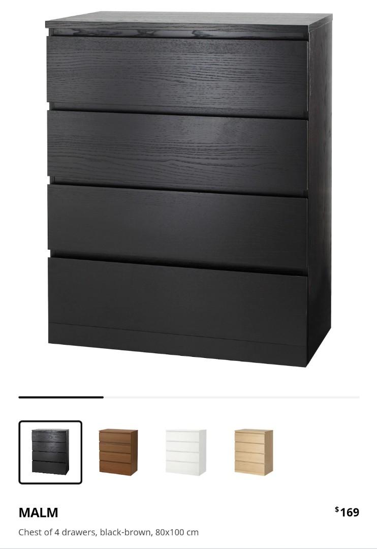Ikea MALM chest of drawers, brown black, 4 drawers., Furniture & Home Living, Furniture, Tables