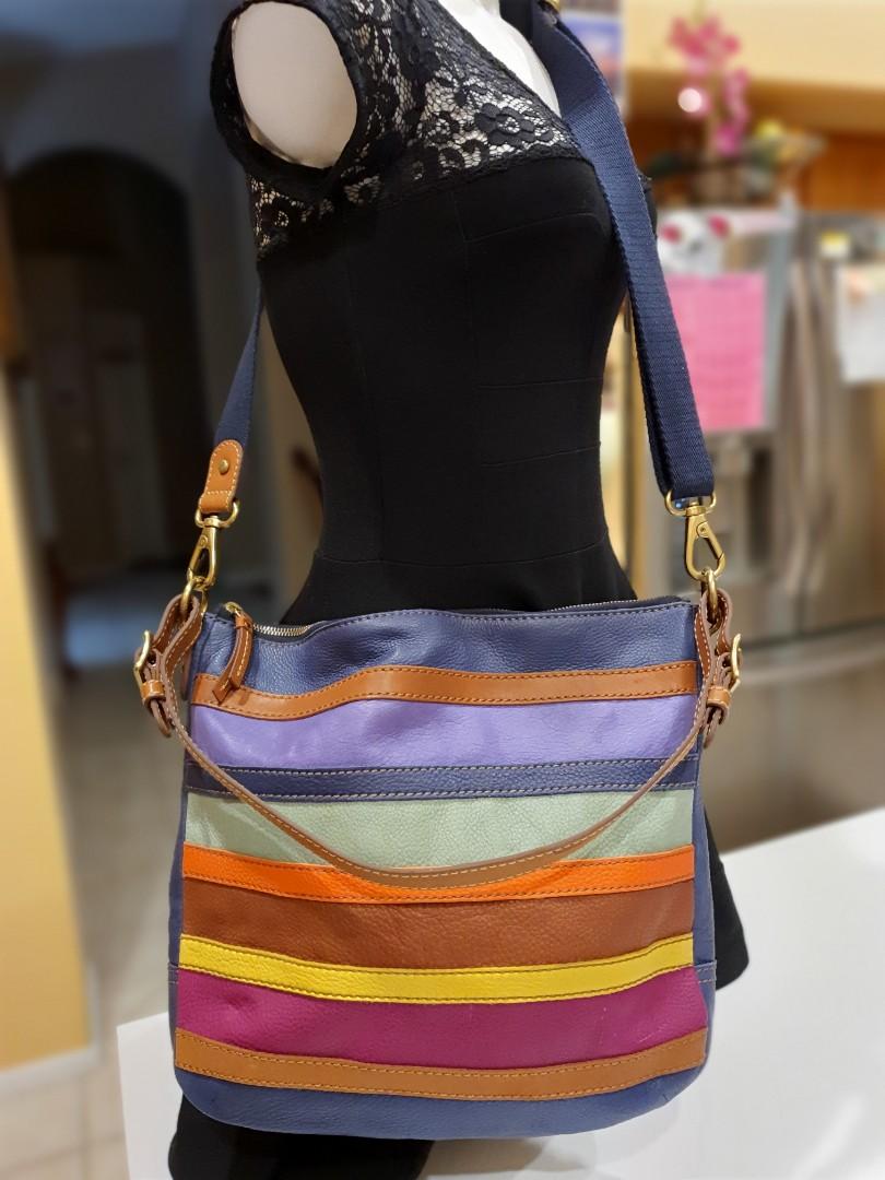 Orig Fossil Multicolor Leather two way sling crossbody bag
