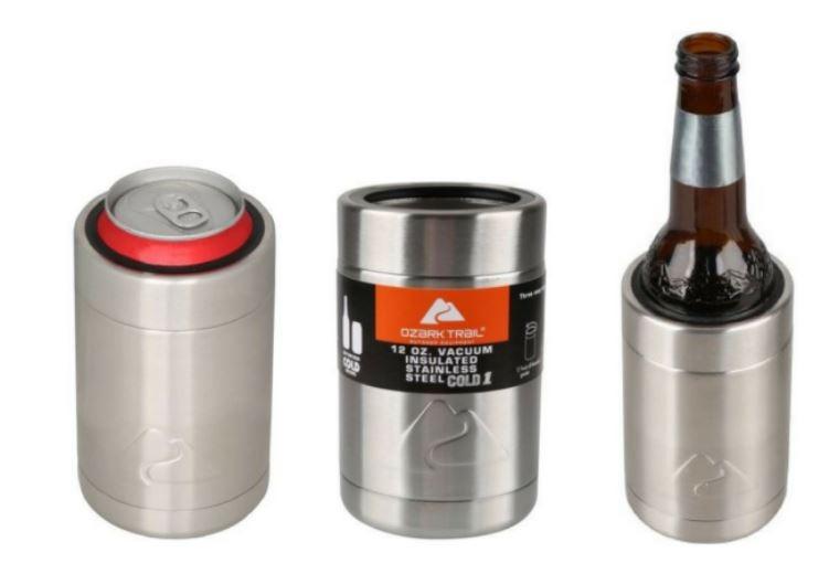 Ozark Trail 12 oz Vacuum Insulated Stainless Steel Can Cooler with Bottle  Opener 