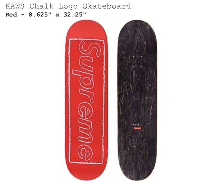 Supreme x KAWS Chalk Logo Skateboard (RED) kaws 滑板, 興趣及遊戲