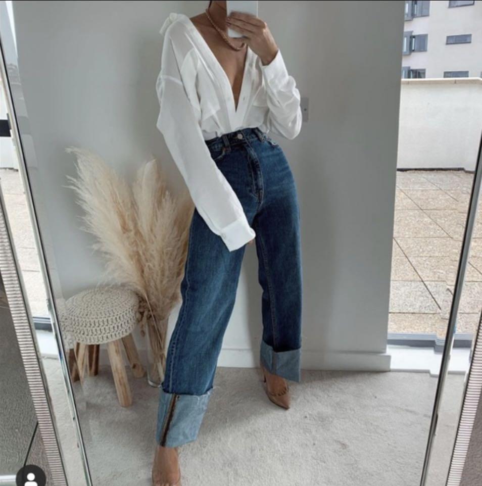 Zara Folded Up Wide Leg Jeans, Women's Fashion, Bottoms, Jeans