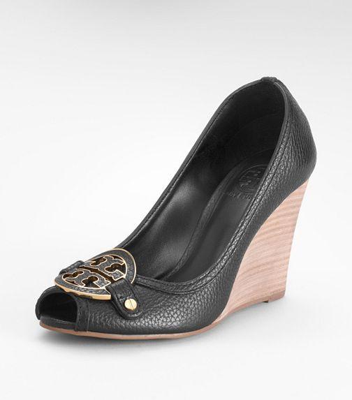 Tory burch black peep toe wedge on sale