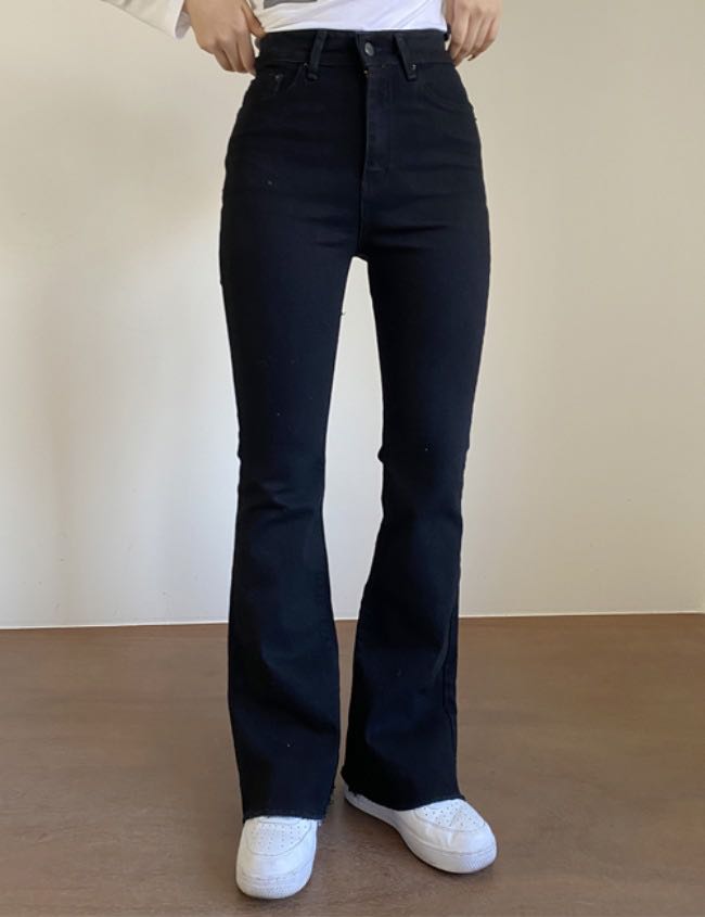 Flared black denim clearance