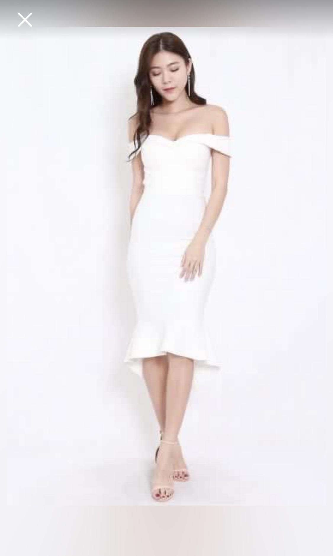 off the shoulder midi mermaid dress
