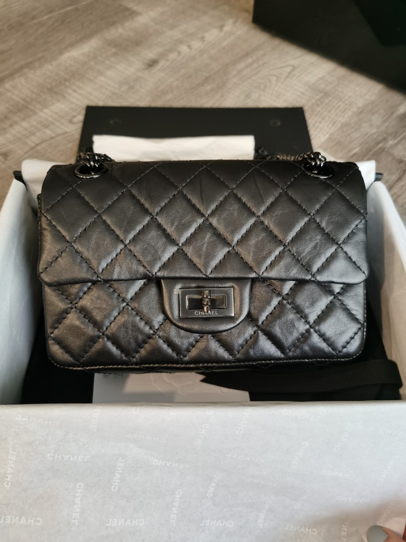 Chanel Blue Quilted Mini 2.55 Reissue 224 flap bag Leather ref