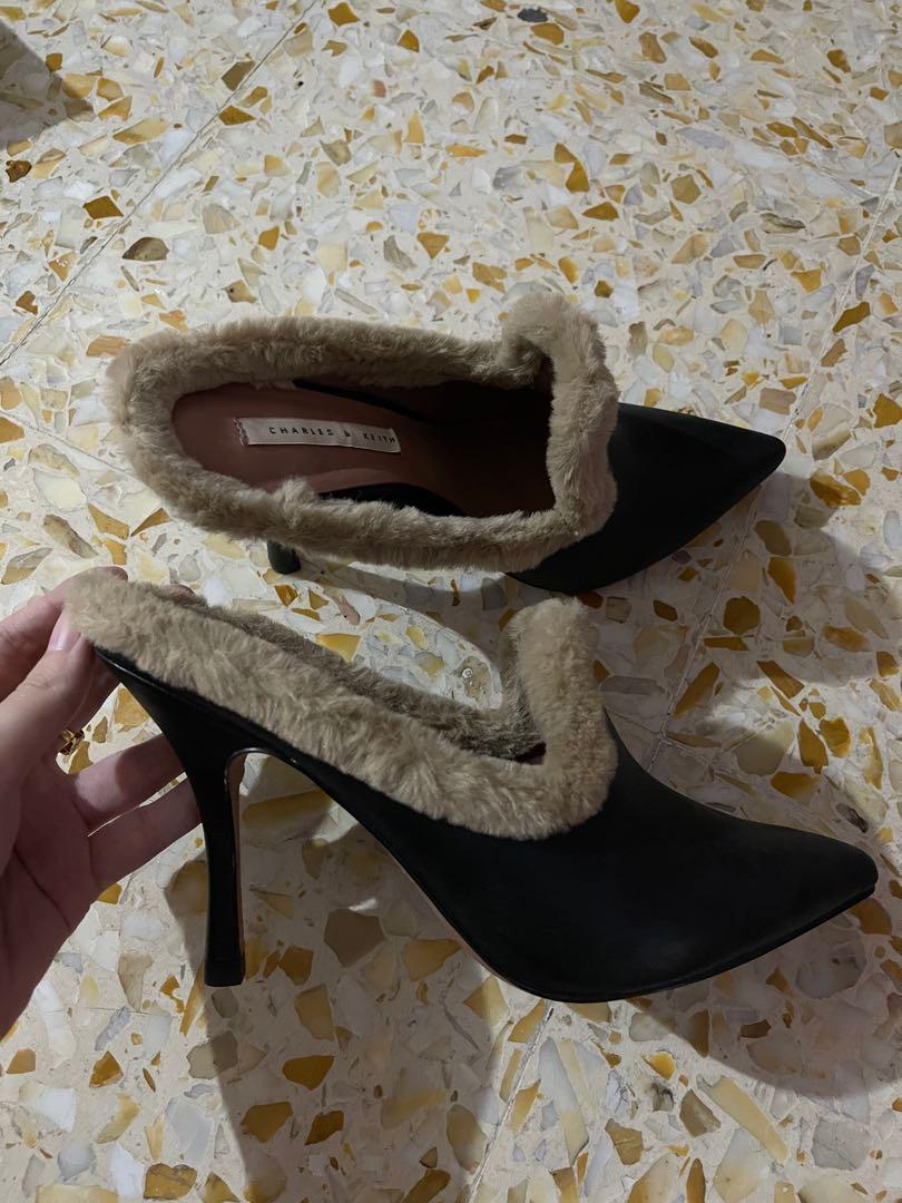 furry kitten heel slippers