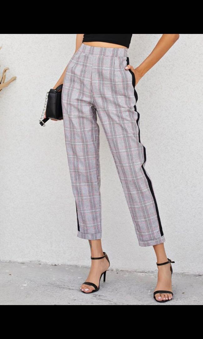 Plaid tapered pants womens online