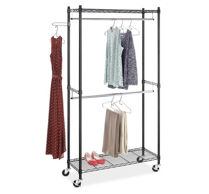 Chk Whitmor Commercial Grade Steel Supreme Double Rod Garment Clothing Rack With Wheels Black Home Appliances Cleaning Laundry On Carousell