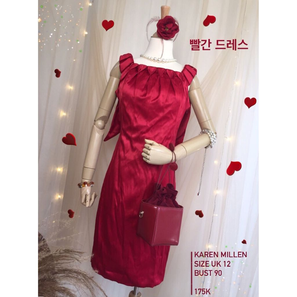 Dress midi satin merah maroon karen 