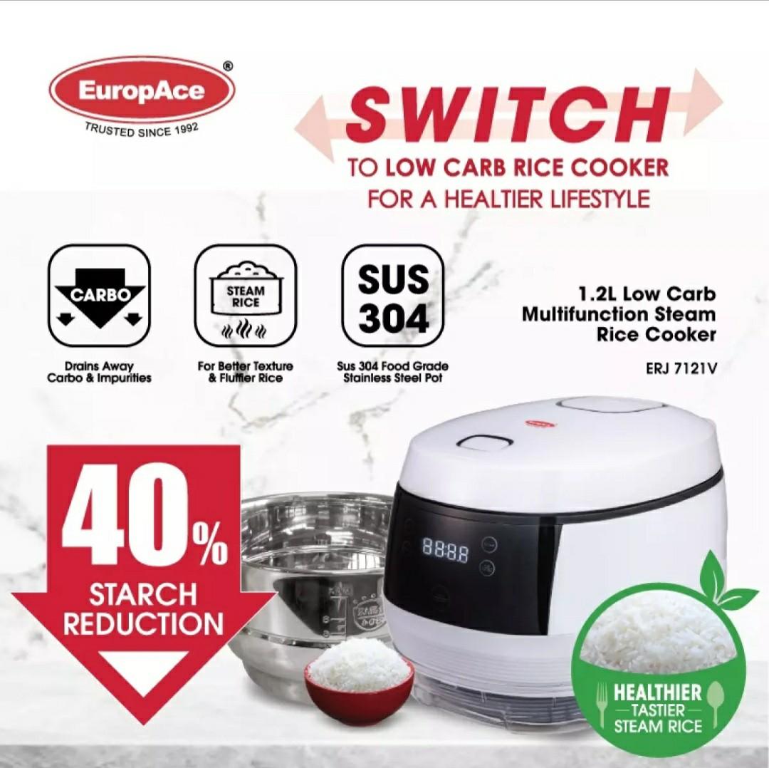 EuropAce Rice Cooker 1.2L Low Carb 40 Starch Reduced MultiFunction