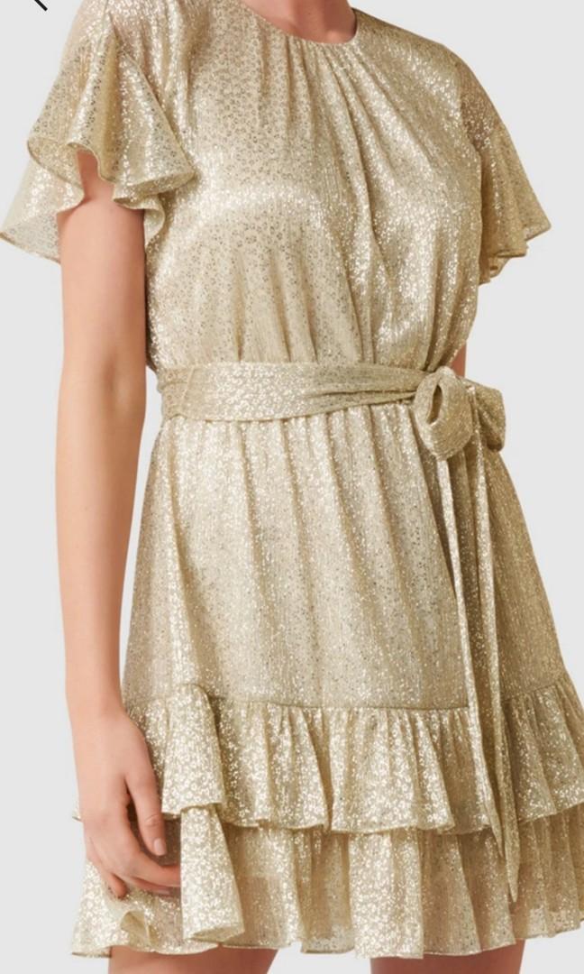 CNY 2023 Sale Forever New Camilla Foil Plisse Gold Skater Dress