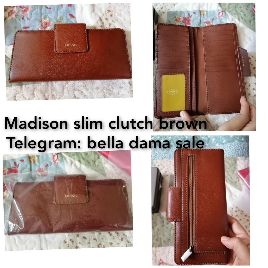 Fossil madison slim clutch brown Women s Fashion Bags Wallets Clutches on Carousell