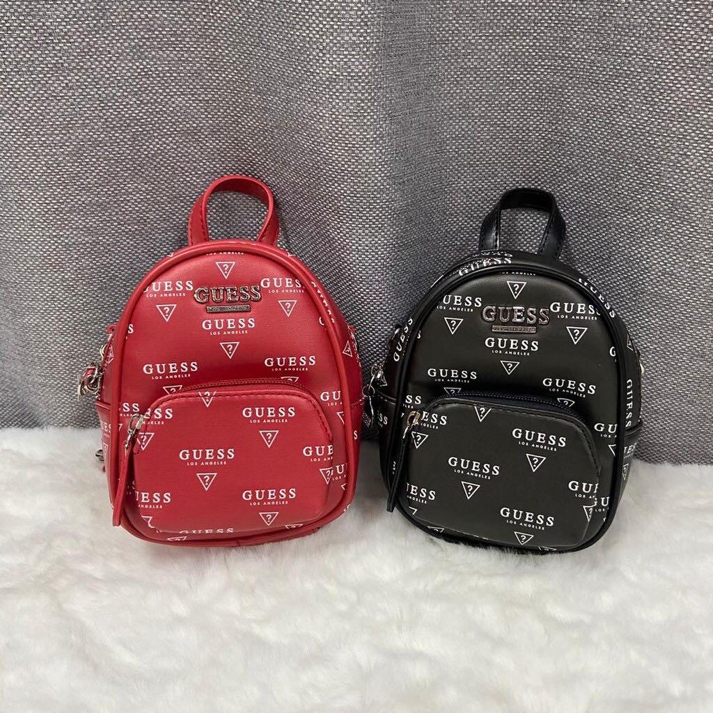 Guess mini Backpack in black and red, Women's Fashion, Bags