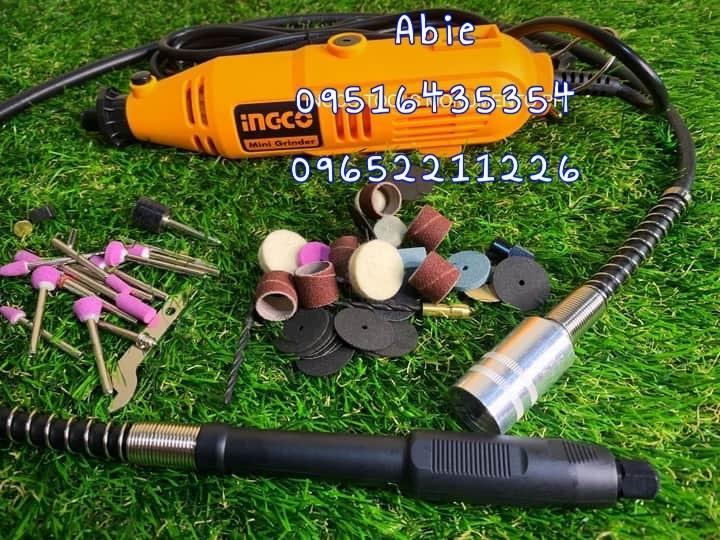 INGCO 130W Mini Die Grinder Set (Category: Construction Tools & Equipment) located in Caloocan City. Submitted by abieghail (Listing ID 1067135424, Image 1). Description: INGCO 130w Mini Grinder or Mini Die Grinder Set - Variable Speed MG13328P Price : ₱1,600 SPECIFICATIONS: ►Voltage Power: 220-240V ~50-60Hz ►Input Power: 130W ►No-Load Speed: 10000-32000RPM Collet ►Size: 3.2mm ►Variable Speed Control INCLUSIONS: ►1PC Flexible Shaft ►52PCS Accesso