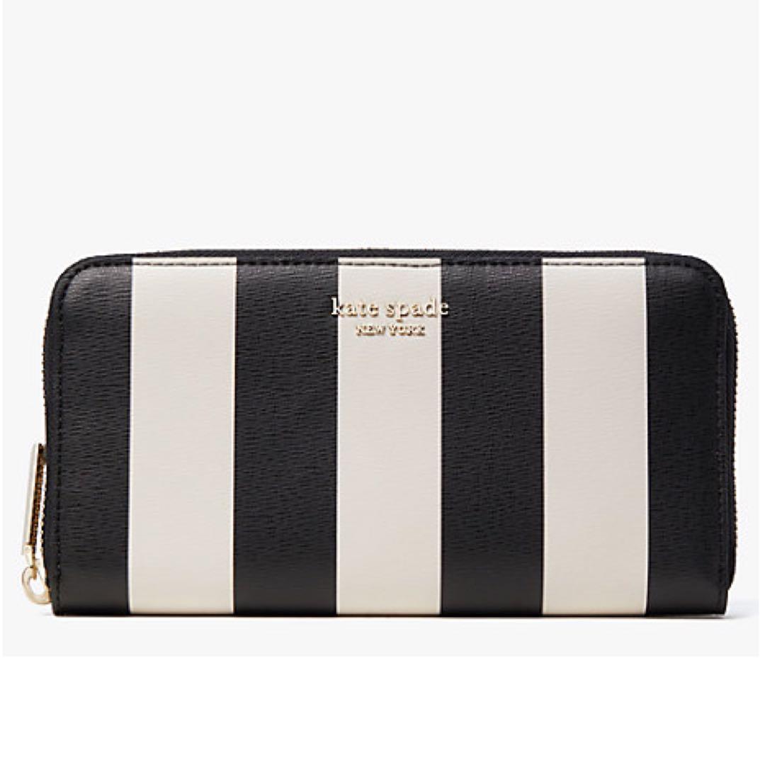 CLEARANCE Kate Spade INSTOCK Spencer Stripe Zip Around Continental Wallet Long Black Multi White Cream
