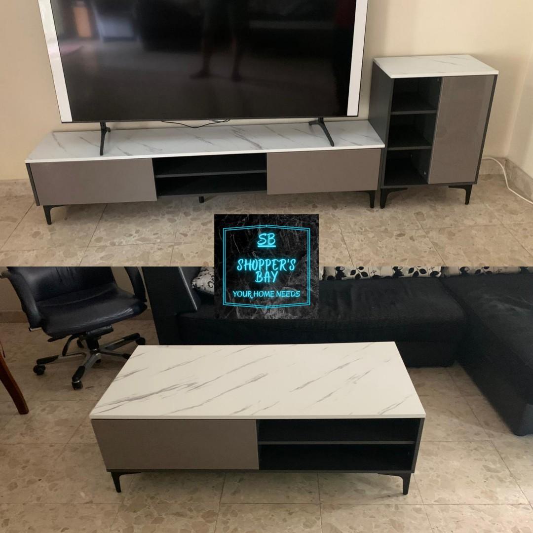LEZARIO Marble Tv console coffee table side table set
