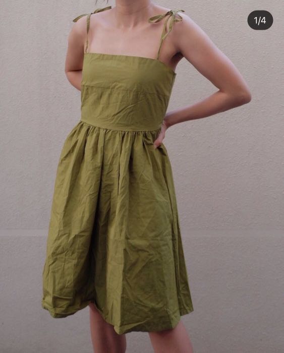 Linen Avocado Green Dress Women S Fashion Dresses Sets Dresses On Carousell