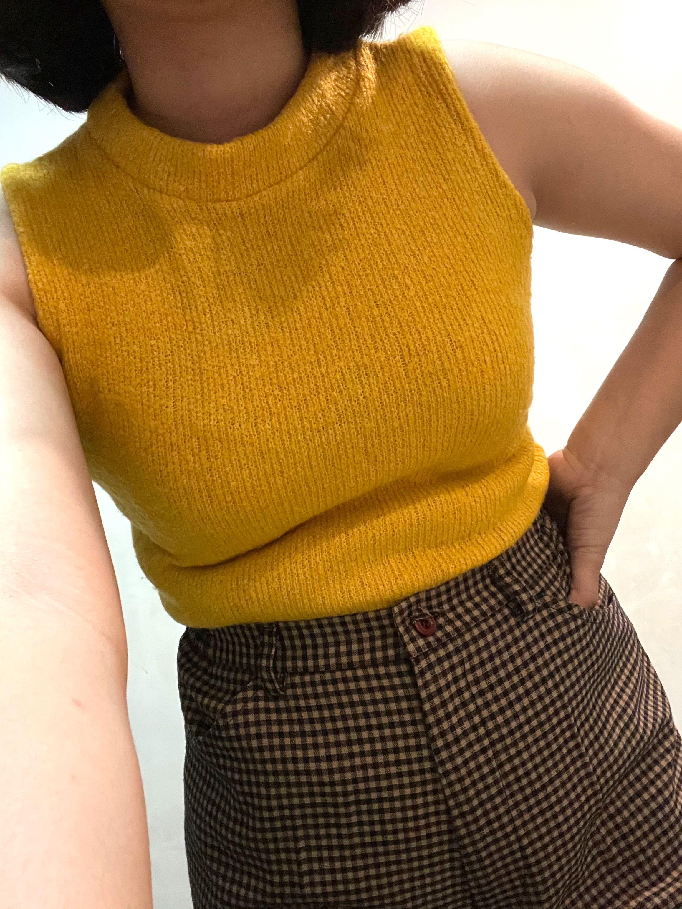 mustard mock neck top