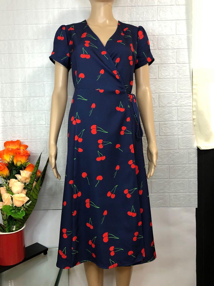 Navy blue cherry dress clearance