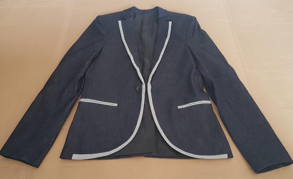 Smart Topman Blazer Suit Yuppie Coat Classy Jacket UK Top Dark Blue Grey Trim Couture Vintage Apparels Classic Fit Retro Clothing Topman