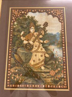  Lakshmi and Saraswati - stunning antique oleographs 
