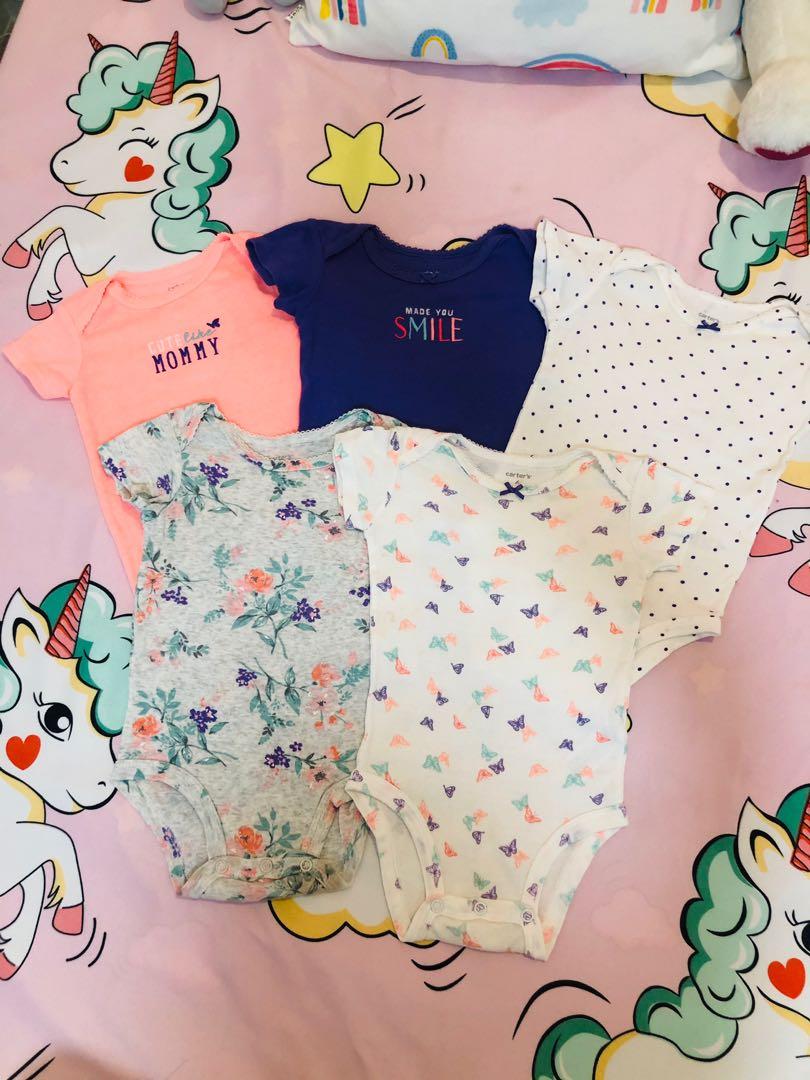 TAKE ALL BUNDLE! Carter’s 5-pc Bodysuits, 6M (Category: Babies & Kids Fashion) located in Plaridel. Submitted by decluttermeow (Listing ID 1067214607, Image 1). Description: What are included? • 5 pcs baby onesies in 6M Items’ conditions: • Very good used condition. • Some has holes and stains, please see pictures. Note: These items were used and loved by us and are in good condition but please manage your expectations..