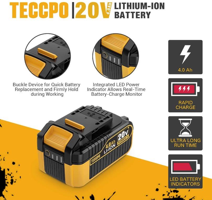 TECCPO 20V MAX 4.0 Ah Lithium Ion Large Capacity Battery Pack Rechargeable Replacement Battery for All 20V TECCPO POPOMAN Cordless Power Tools Torn packaging 18V instead of 20V Mobile Phones Gadgets M...