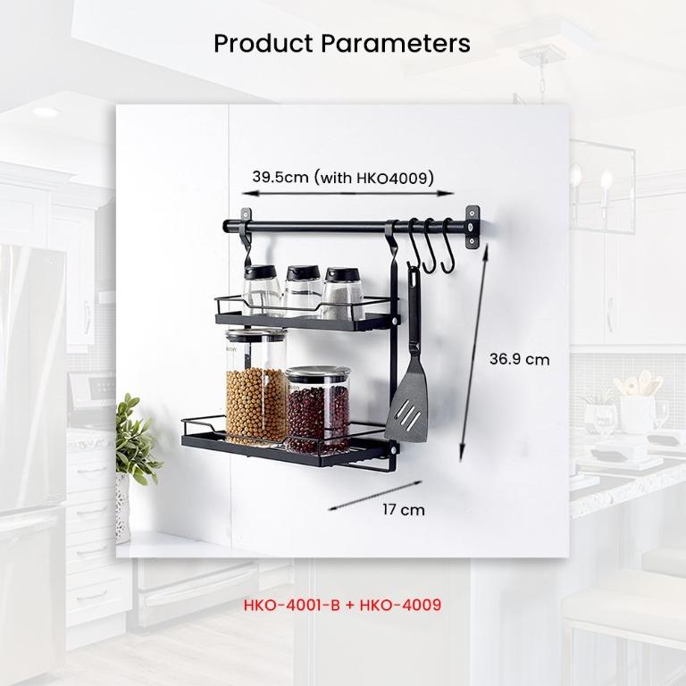 Wall Mounted Hanging Kitchen Shelf w/ FREE Rod Set, Furniture & Home ...