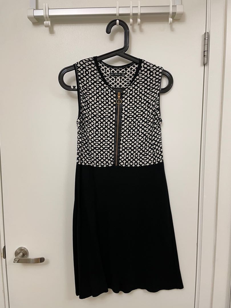 zara black and white knit dress