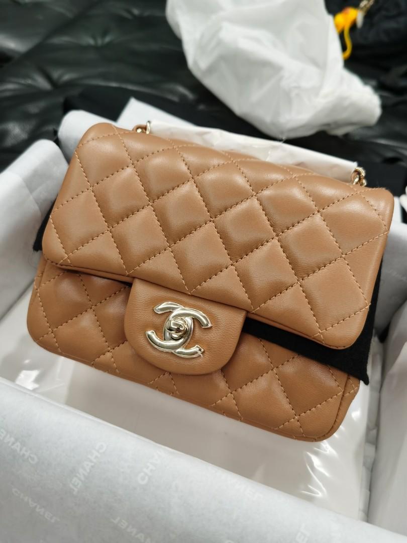 21P BNIB Chanel Mini Square Caramel, Luxury, Bags & Wallets on Carousell