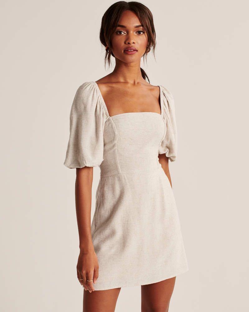 Abercrombie Fitch Puff Sleeve Linen Blend Mini Dress Women s