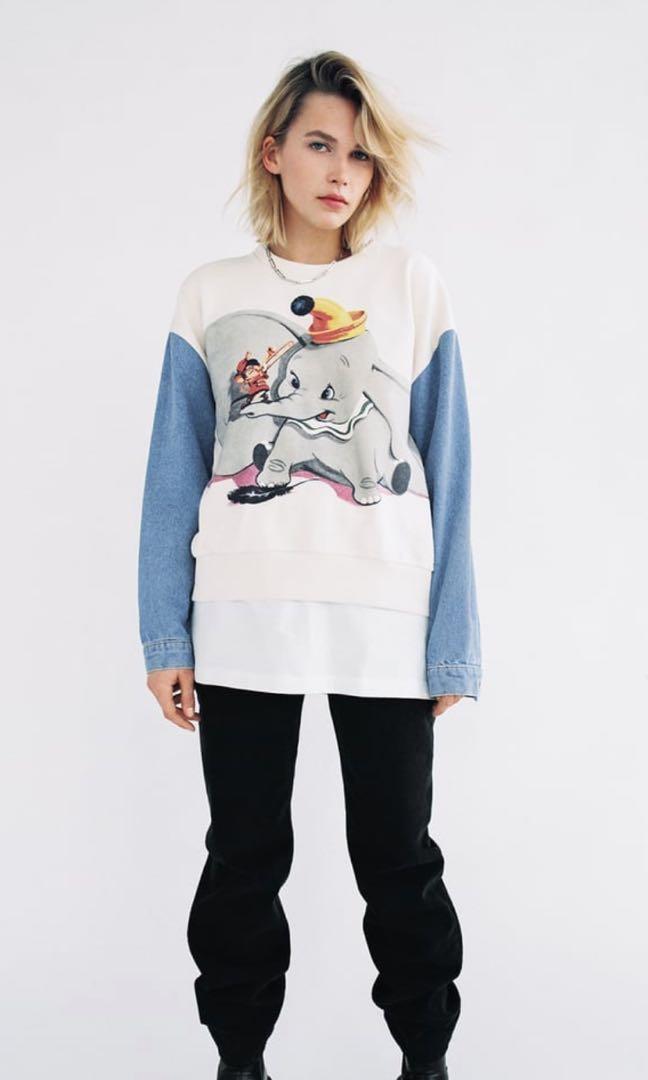 BNWT Zara Disney Dumbo Denim sleeve Sweatshirt