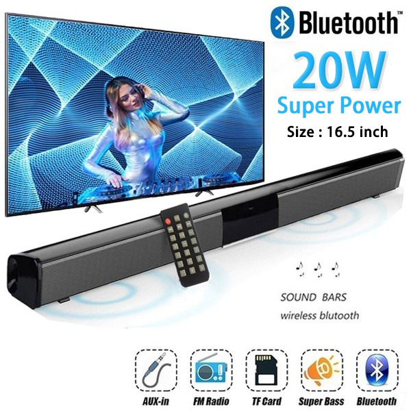 BS28B 20W Wireless Bluetooth Soundbar Stereo Speakers Hifi Home Theater TV Surround Sound AUX TF FM Radio Column