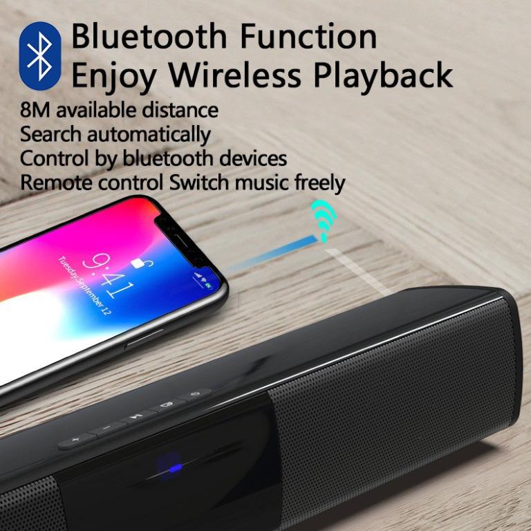 BS28B 20W Wireless Bluetooth Soundbar Stereo Speakers Hifi Home Theater TV Surround Sound AUX TF FM Radio Column