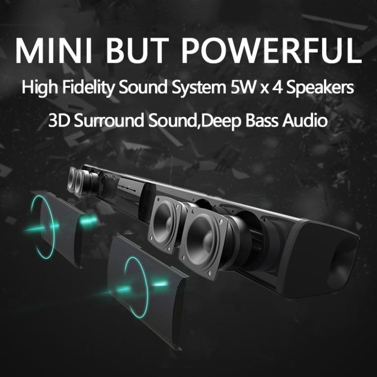 BS28B 20W Wireless Bluetooth Soundbar Stereo Speakers Hifi Home Theater TV Surround Sound AUX TF FM Radio Column