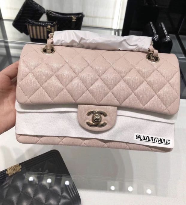 Chanel 21C rose Clair classic flap small size Women s Fashion