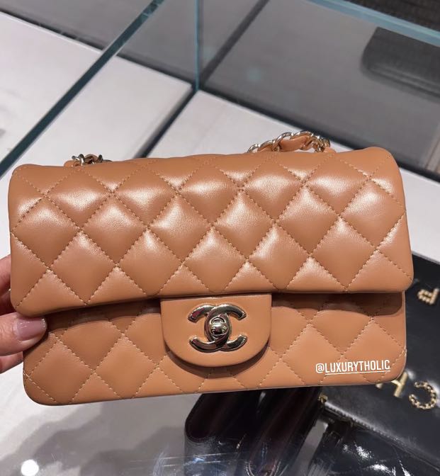 Chanel Classic Mini Rectangular 21P Dark Brown/Caramel Quilted Lambskin  with light gold hardware