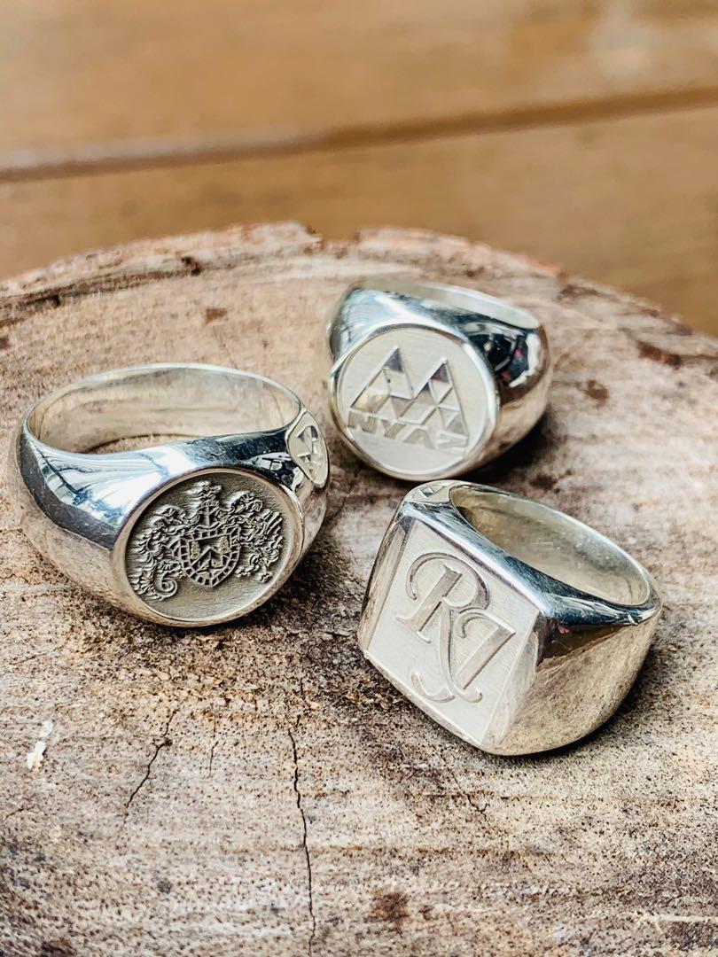 Custom Signet Ring 925 Sterling Silver Personalized Logo Ring Sommelier Jewellery Custom Deep Carved Signet Ring