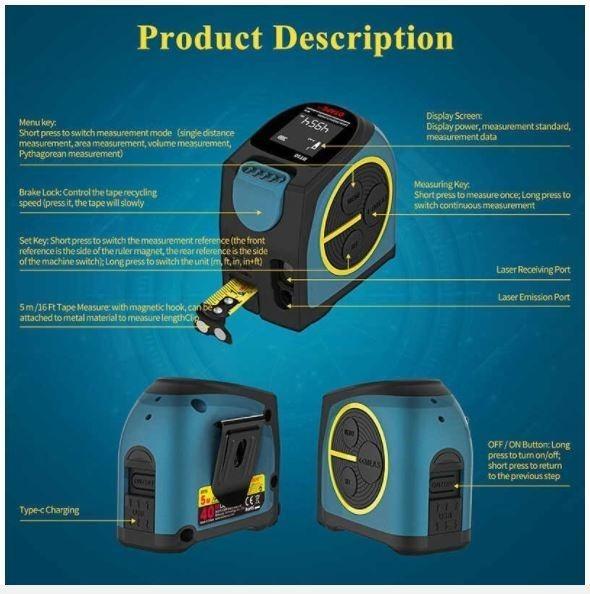 Digital Laser Tape Measure DTAPE DT10 40M 2in1 Digital Laser Rangefinder with LCD Digital