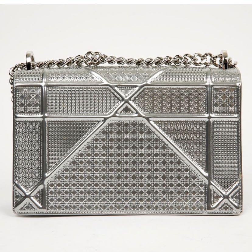 CHRISTIAN DIOR Metallic Patent Micro-Cannage Baby Diorama Flap Bag Silver  375931