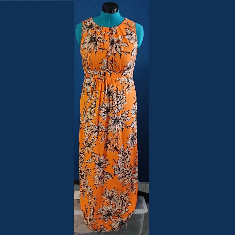 Dorothy Perkins Bright Orange with Tropical Flora Sleeveless Summer Maxi Dress