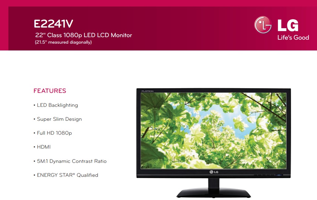 LG Flatron E2241 LED Monitor, Computers & Tech, Parts & Accessories