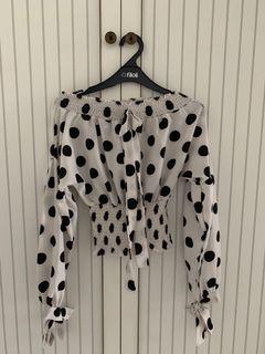 Polkadot off shoulder sabrina top