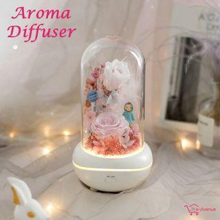 Premium Preserved Flowers Rose in Dome Essential Oil Diffuser Aroma Diffuser - Best Valentine Day Gift - Free Aromatherapy Oil [Pink Rose with Mei Kusakabe (Totoro Japanese Anime character)]