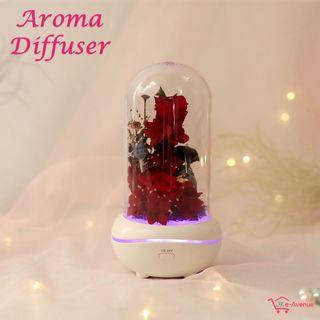 Premium Preserved Flowers Rose in Dome Essential Oil Diffuser Aroma Diffuser - Best Valentine Day Gift - Free Aromatherapy Oil [Red Rose with Totoro (Japanese Anime character)]