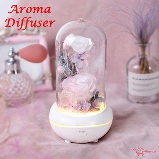 Premium Preserved Flowers Rose in Dome Essential Oil Diffuser Aroma Diffuser - Best Valentine Day Gift - Free Aromatherapy Oil [Purple Gradient Rose]