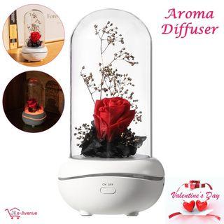 Preserved Rose Flowers Dome Aroma Diffuser Essential Oil Diffuser - Best Valentine Day Gift - Free One Bottle of Aromatherapy Oil [Red Rose]